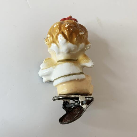 Vintage Cherub Angel Figurine Clip On Christmas Ornament Ceramic 1950's Baby - Picture 7 of 7